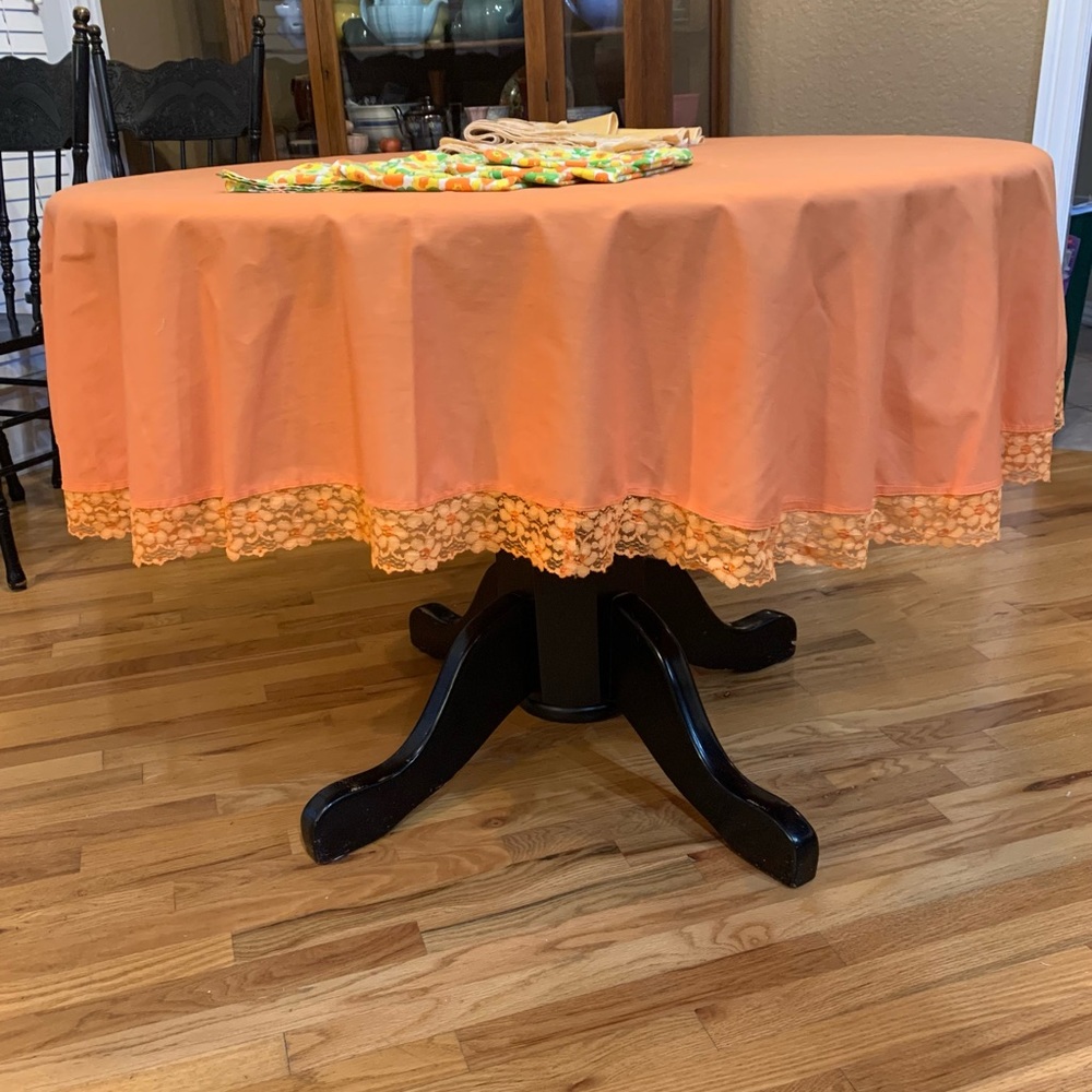 Funky 70s orange sherbet round table cloth